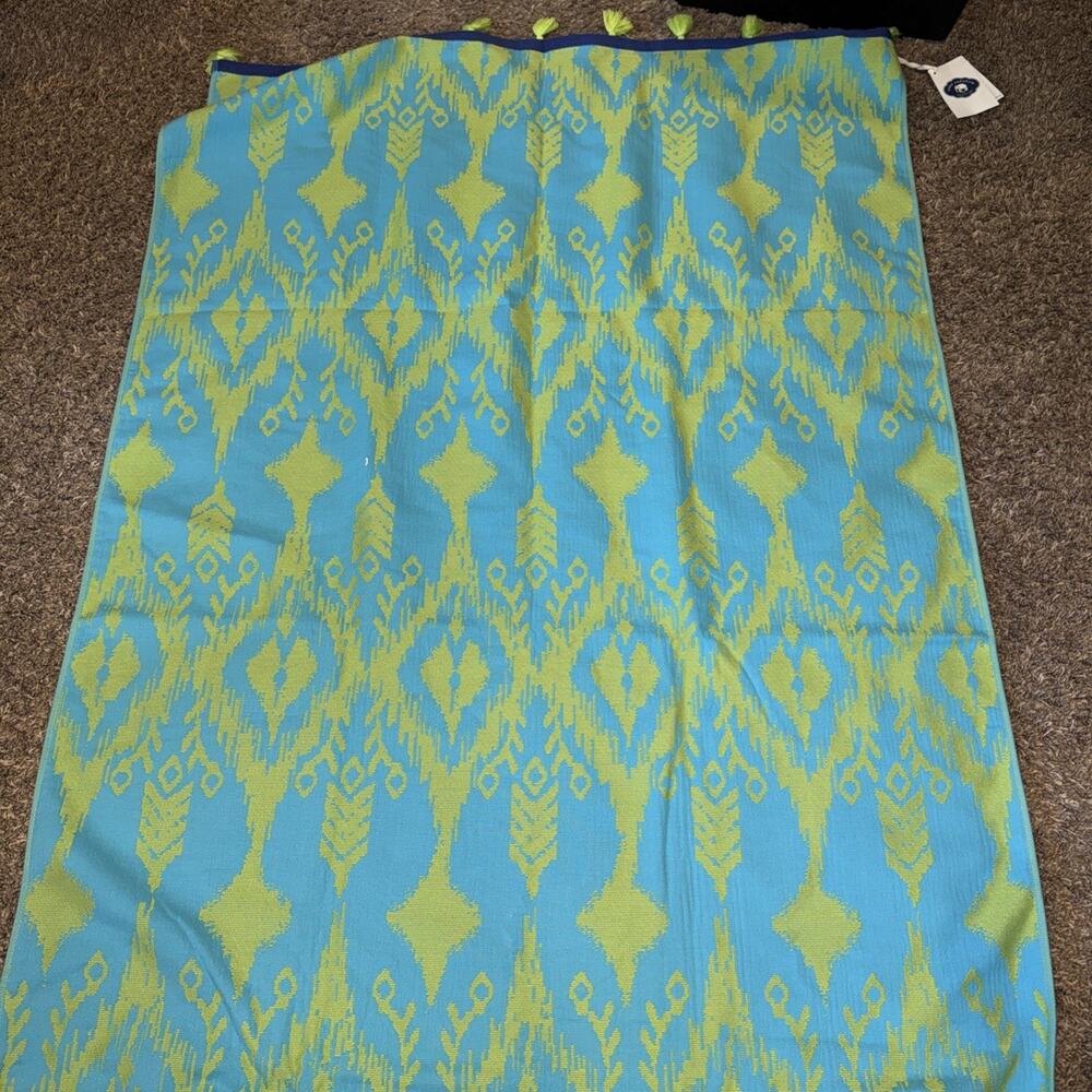 John Robshaw Ravi Peacock Beach Towel w/ Tassels 40" x 70" Cotton Green & Blue - Picture 3 of 3